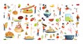 Set of oversize dish and tiny people Royalty Free Stock Photo